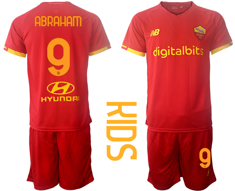 Youth 2021-2022 Club AS Roma home red #9 Soccer Jersey